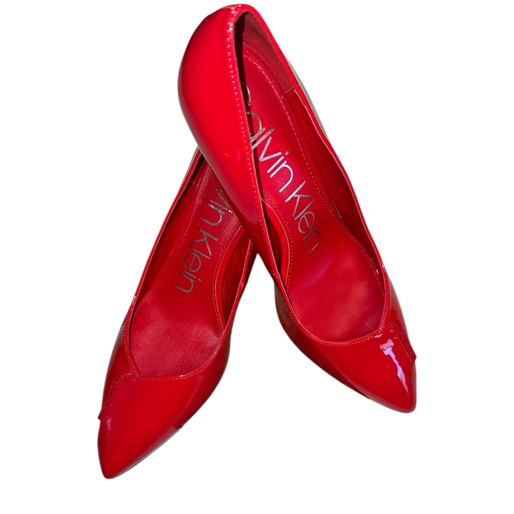 Calvin Klein • Bright Red Callia Pumps With 3 Inch Heels • Size 9.5